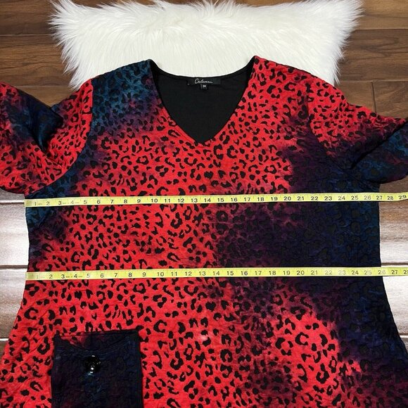 Calessa Women's Size 3X Leopard Animal Print Tie Dye Pocket V Neck Tunic Top - Picture 5 of 11